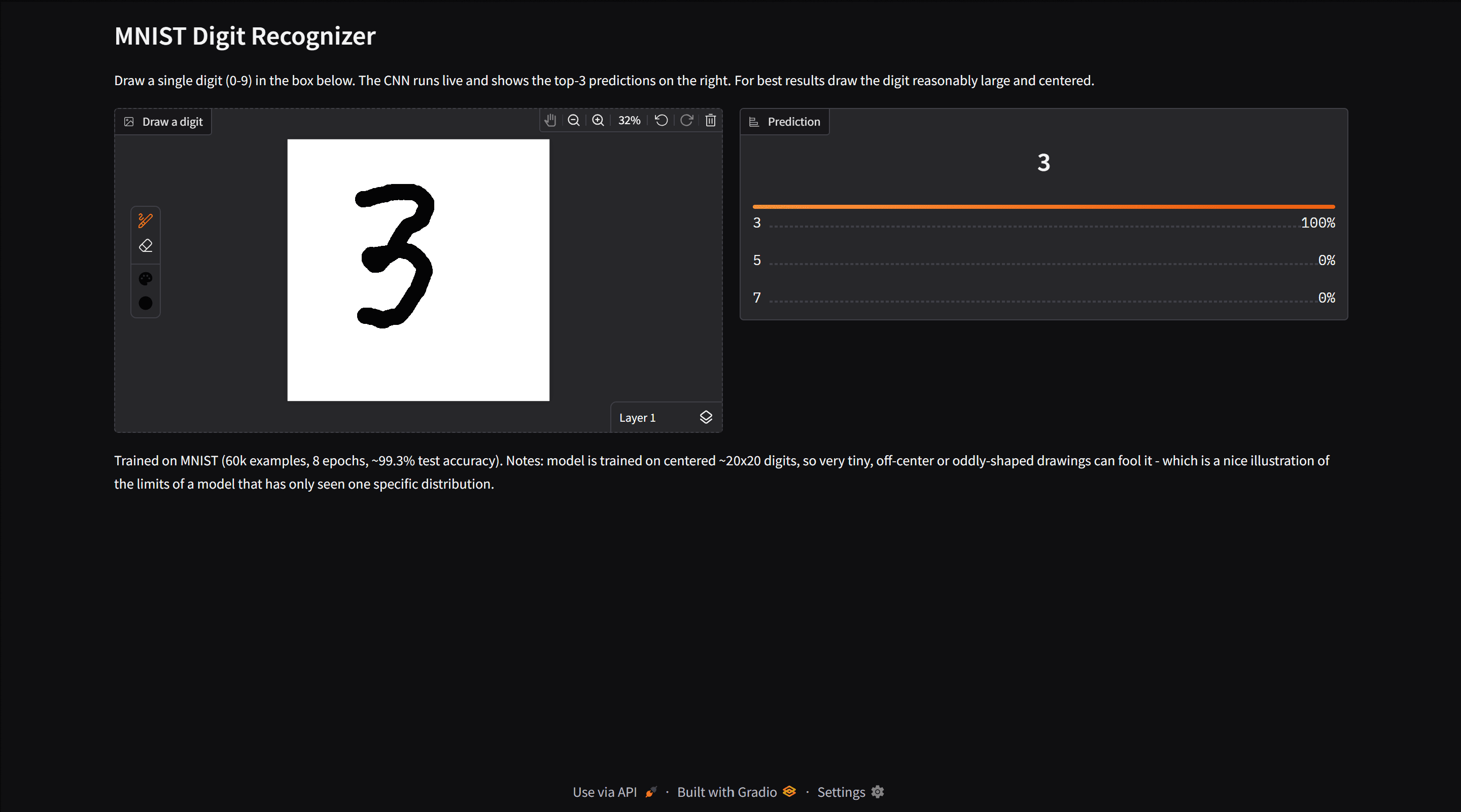 MNIST Digit Recognizer screenshot